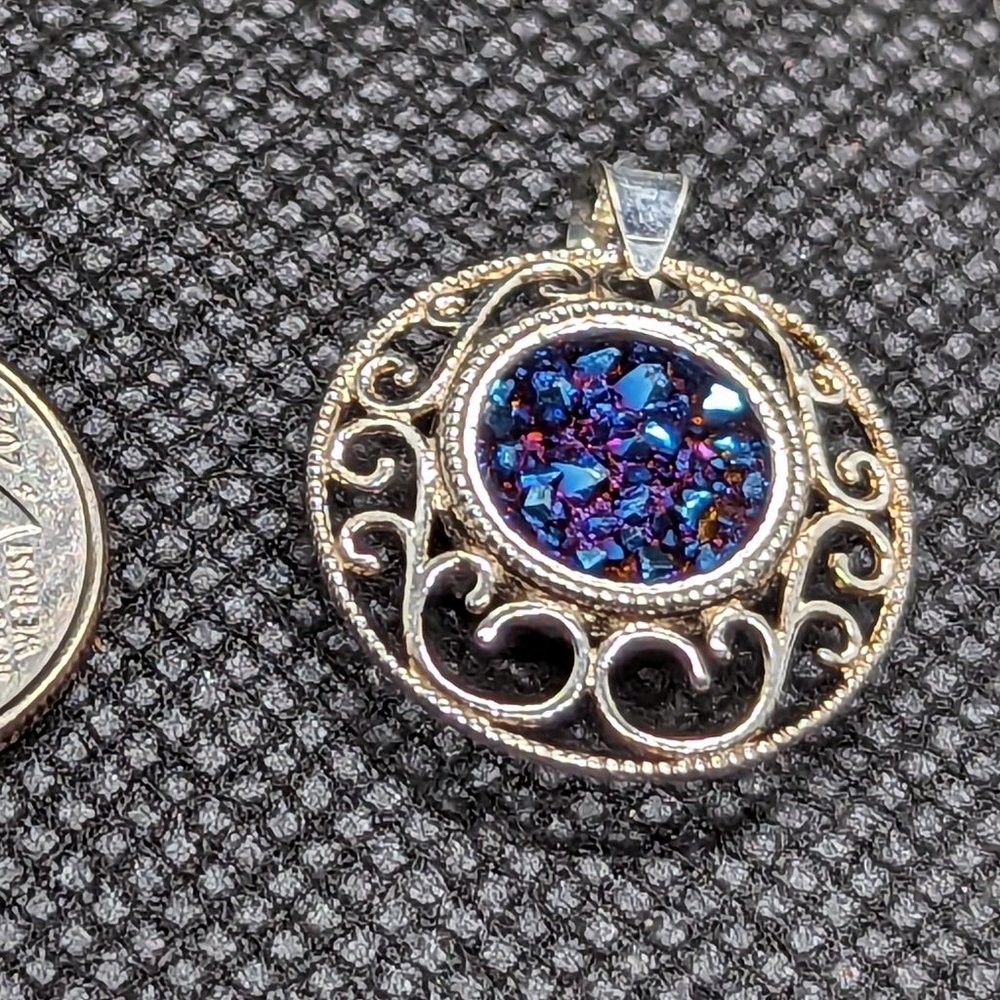 Sterling and Druzy Peacock Pendant